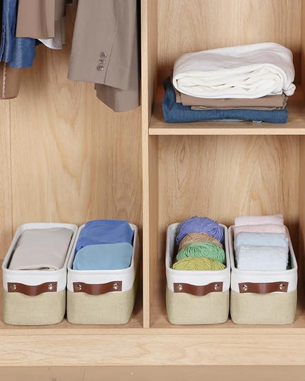 Kntiwiwo Small Fabric Storage Bins, 15x6x5 inch Narrow Storage Baskets 4-Pack Long Storage Basket for Organizing with Handles, Decorative Basket for Closets, Shelves, Toilet Paper, Beige