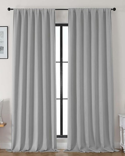 Gwine Silver Grey Blackout Curtains for Bedroom 96 Inch Length, Room Darkening Energy Saving Black Out Curtains for Living Room, Window Treatment Drapes with Rod Pocket, Each 50" Wx96 L, 2PC