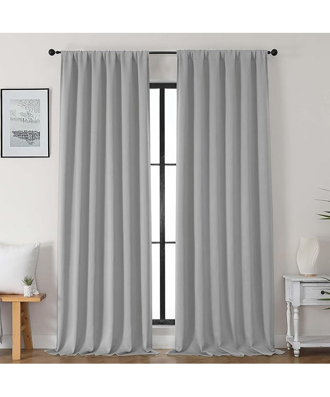Gwine Silver Grey Blackout Curtains for Bedroom 96 Inch Length, Room Darkening Energy Saving Black Out Curtains for Living Room, Window Treatment Drapes with Rod Pocket, Each 50" Wx96 L, 2PC