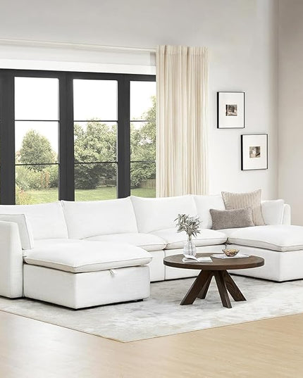 CHITA Luxury Oversized 148" U-Shaped Sectional Sofa Couch, Premium Down Filled Cloud Modular Sectional with Storage Ottoman, FSC Certified, 6 Seat for Living Room, Cream