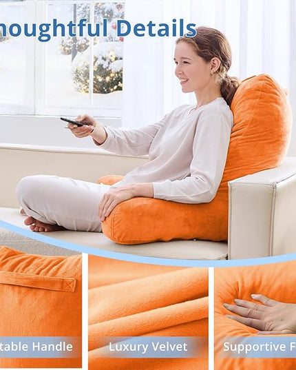 Sasttie 25-inch Reading Pillows for Sitting in Bed Adult, Jumbo Velvet Back Pillow Bed Sitting Up, XL High Back-Rest Support Cushion for Sit Up on Couch & Floor, Oeko-Tex Certified, Orange