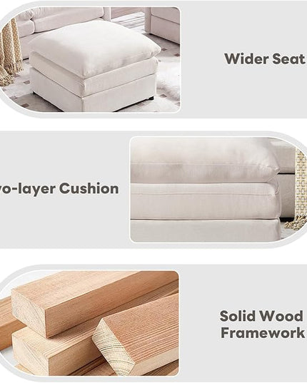 Tbfit Single Sofa Ottoman, Modern Comfy Cloud Sofa, Spring Seat Cushions, Chenille, Beige