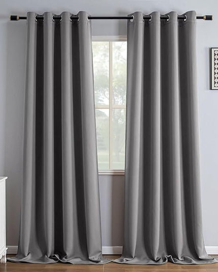 Light Grey Blackout Curtains 96 Inch Length 2 Panels Set, Black Out Curtains for Bedroom 96 Inch Long, Grommet Energy Saving Room Darkening Drapes for Living Room Window(W35 x L96)