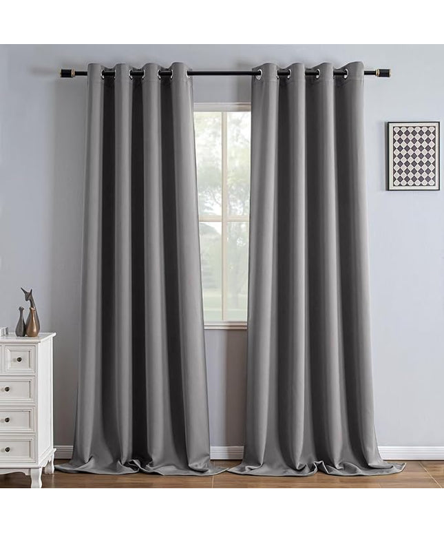 Light Grey Blackout Curtains 96 Inch Length 2 Panels Set, Black Out Curtains for Bedroom 96 Inch Long, Grommet Energy Saving Room Darkening Drapes for Living Room Window(W35 x L96)