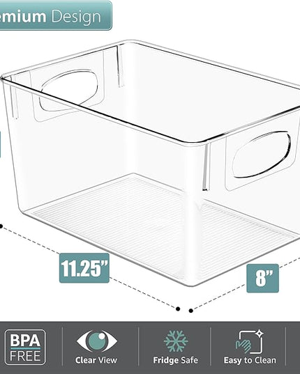 Sorbus 8 Pack Large Clear Plastic Storage Bins, Clear Organizer Bins with Handle for Kitchen, Pantry, Cabinet, Refrigerator, Craft, Toys, Clothes, Closet, Under Sink, Bathroom Organizers and Storage