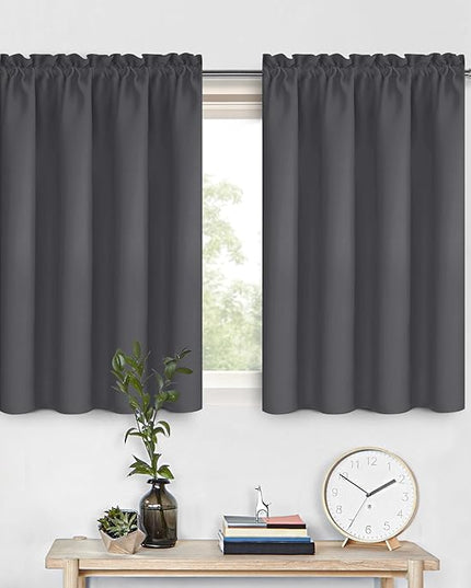 DWCN Short Blackout Curtains 36 inches Length 2 Panels Set, Half Window Rod Pocket Privacy Curtain Tiers for Kitchen, Room Darkening Curtains for Bathroom Shades (W42 x L36 Inch, Dark Grey)