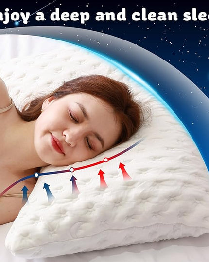 Cooling Side Sleeper Pillow for Neck and Shoulder Pain, Luxury Shredded Memory Foam Curved Bed Pillows for Sleeping Set of 1- Adjustable Queen Size- Washable Cover Crescent White&Extra Grey Pillowcase