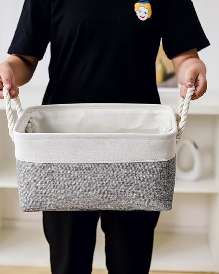 TheWarmHome Organization and Storage Basket for Shelves - 1 Pack 14x10x6.7 inch Collapsible Storage Bins, Fabric Storage Cubes for Closet Organizer Toy Gift Cloth (White & Grey)