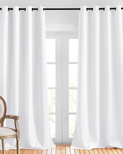 NICETOWN Long White Curtains for Patio - (52 inches Wide x 120 inches Long, 2 Panels) Home Decoration Grommet Top Drapes, White Bedroom Panels