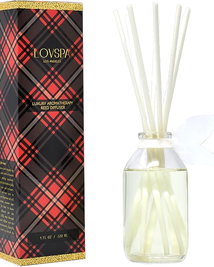 LOVSPA Reed Diffuser Set, Peppermint Bark Scented Oil Diffuser with Sticks, Home Fragrance Accessories for Bathroom Shelf Decor, Aroma Diffusers for Home or Office Desk, USA Made