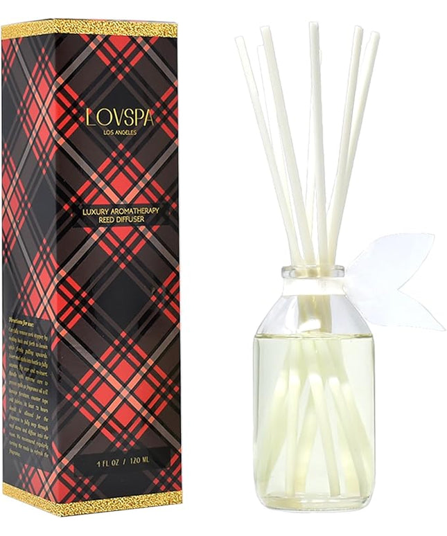 LOVSPA Reed Diffuser Set, Peppermint Bark Scented Oil Diffuser with Sticks, Home Fragrance Accessories for Bathroom Shelf Decor, Aroma Diffusers for Home or Office Desk, USA Made