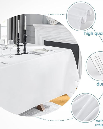 VidaFete 2 Pack 90*132inch Rectangle Tablecloth Polyester Table Cloth，Stain Resistant and Wrinkle Polyester Dining Table Cover for Kitchen Dinning Party Wedding Rectangular Tabletop Decoration(White)