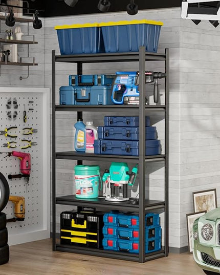 72" H Garage Shelving,5-Tier Heavy Duty Shelving Unit,3000LBS Adjustable Metal Storage Shelves,Storage Rack Units for Industrie,Shed,Warehouse,Basement,Black,48" W x 24" D x 72" H