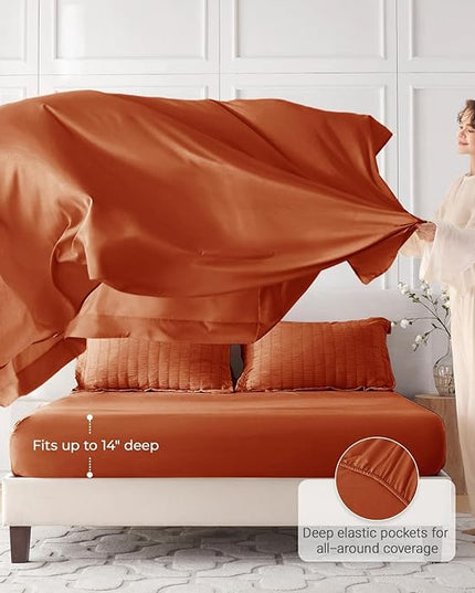 MUXHOMO 7 Pieces California King Comforter Set, Seersucker Bed in a Bag Cal King Size, All Season Luxury Bedding Set with Comforter, Flat Sheet, Fitted Sheet, Pillowcases & Shams, Burnt Orange