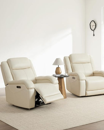 Watson & Whitely Genuine Leather Power Recliner Chairs for Adults, Wall Hugger RV Recliner with Power Headrest & Charging Ports, Electric Recliner Sofa Chair for Living Room, Cream