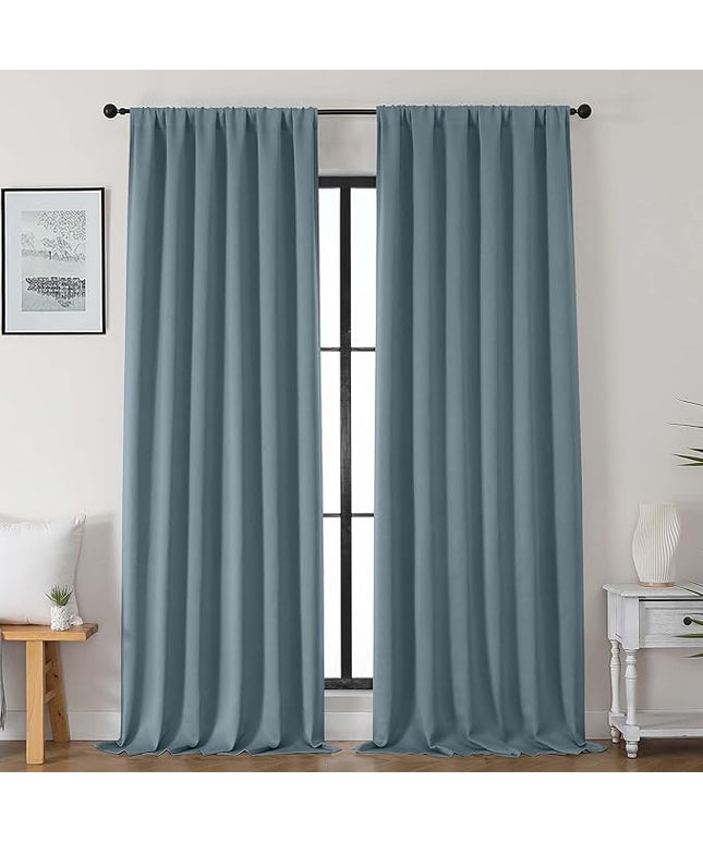 Gwine Stone Blue Blackout Curtains for Bedroom 96 Inch Length, Room Darkening Energy Saving Black Out Curtains for Living Room, Window Treatment Drapes with Rod Pocket, Each 50" Wx96 L, 2PC