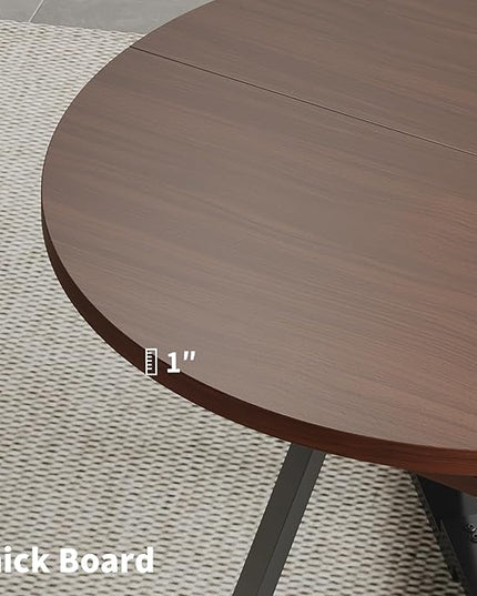 Walnut Round Dining Table Set for 4, Mid-Century Modern Kitchen Table and Chairs, Small Space Dining Room Furniture for Apartment, Breakfast Nook or Studio (Walnut wood-Storage Table+4 Black Chairs)