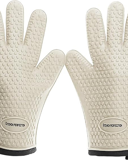 KITCHEN PERFECTION S Silicone Smoker Oven Gloves for Women -Extreme Heat Resistant BBQ Gloves -Handle Hot Food Right on Your Grill Fryer |Waterproof Oven Mitts Cooking Gloves |Superior Set+3 Bonuses
