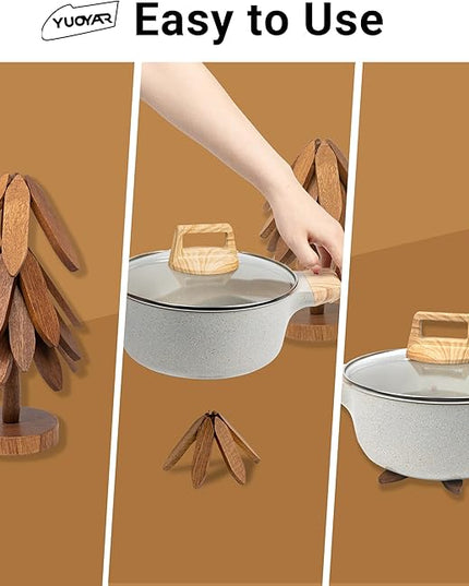 Yuoyar Trivets, Wooden Tree-Shaped Sapeli Wood Drink Trivets Set for Coffee Table, Kitchen Table Decor