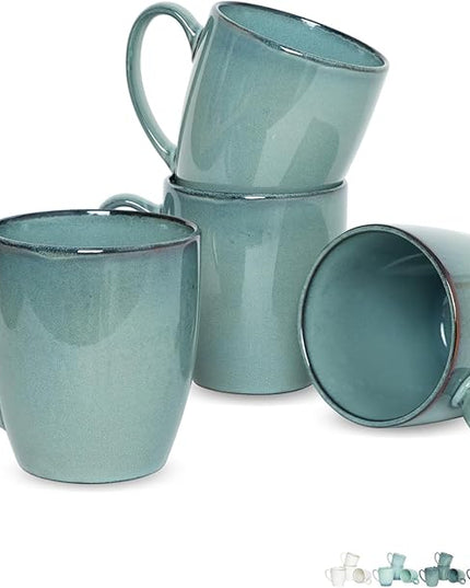 Bosmarlin Ceramic Coffee Mug Set of 4, 17 Oz, Coffee Cups with Big Handle, Microwave Safe, Unique Reactive Glaze (Lake Green, 17 Oz)