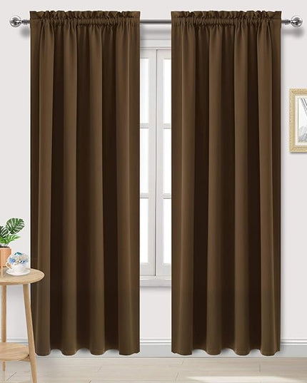 DWCN Blackout Curtains for Bedroom – Rod Pocket Thermal Insulated Noise Reducing Noise Reducing Drapes for Living Room, W 52 x L 95 Inch, 2 Panels, Brown
