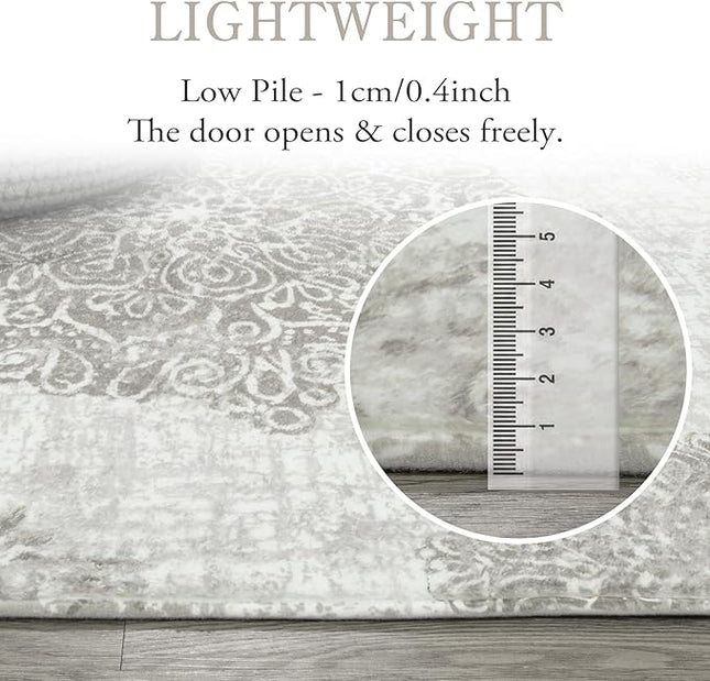 Lahome Vintage Medallion Round Rug 3ft - Non-Slip Distressed Area Rug Small Accent Throw Rugs Floor Carpet for Door Mat Entryway Bedroom Laundry Room Decor (3ft, Gray)