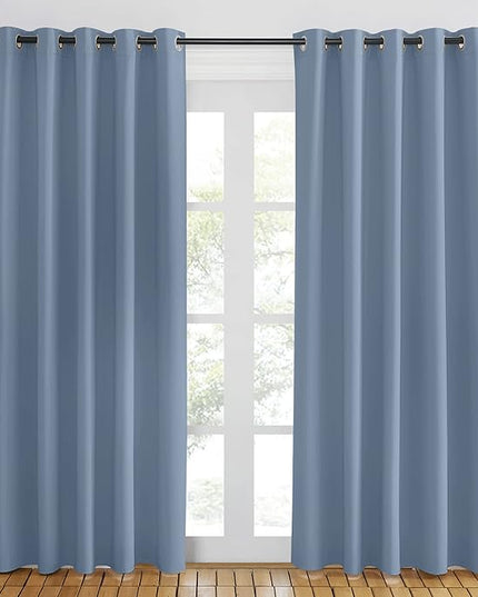 NICETOWN Blackout Curtains for Windows 84 inch Long - Window Treatment Thermal Insulated Solid Grommet Room Darkening Drapes for Bedroom/Living Room (Stone Blue, 1 Panel, W66 x L84)