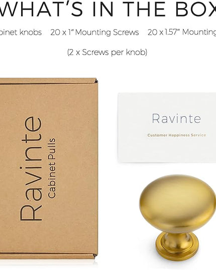 Ravinte 20 Pack Gold Round Zinc Cabinet Brass Knobs for Kitchen Bathroom Closet Dresser Cabinets