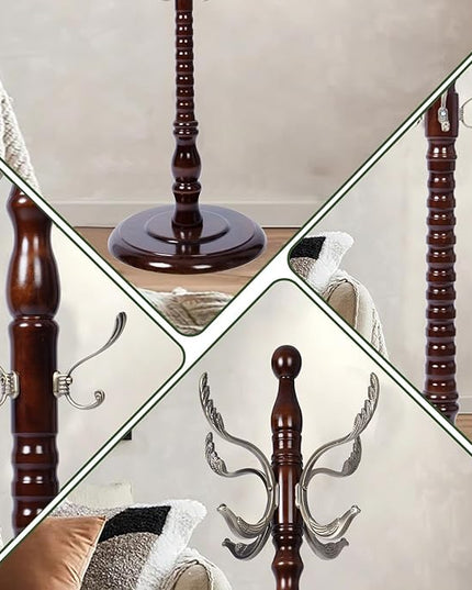 73" Wooden Coat Rack Stand,Coat Racks Freestanding With 14 Hooks And Solid Round Base Heavy Duty Adjustable Height Hall Tree Coat Rack for Entryway Hallway Foyer Office Bedroomf (Mahogany metal)