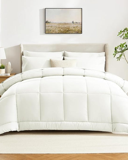 CozyLux Full Size Comforter Set Ivory - 7 Pieces Bed in a Bag, Cream Off White Comforter Full Size, Bedding Sets with All Season Quilted Comforter, Flat Sheet, Fitted Sheet, Pillowcases