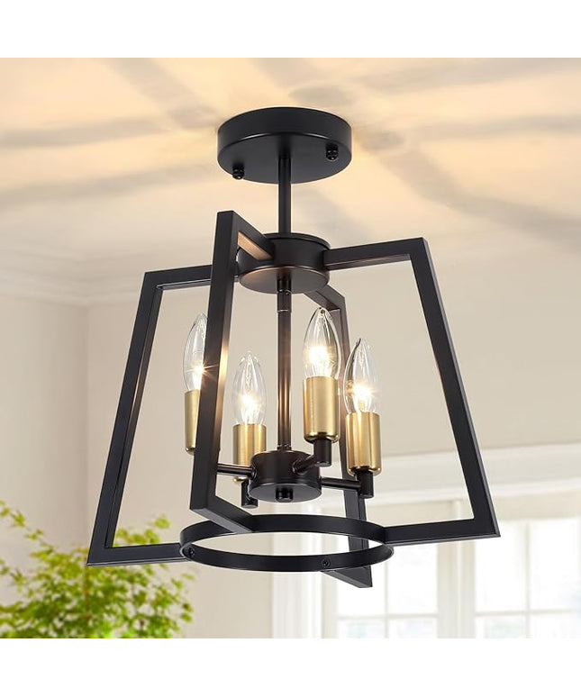 TOULMJ 4-Light Semi Flush Mount Ceiling Light, 14.56" Farmhouse Black Gold Ceiling Light Fixture for Kitchen Island Foyer Hallway Entryway Dining Laundry Room