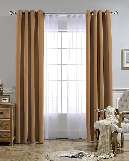 NICETOWN Blackout Doorway Curtains 80 inches Long 2 Panels Set, Grommet Thermal Window Treatments Light & Sound Blocking Drapes for Living Room, Gold Brown, W46 x L80