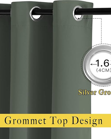 NICETOWN Bedroom Blackout Curtains for Kitchen Window - Window Treatment Thermal Insulated Solid Grommet Sound Reducing for Kitchen/Nursery, Dark Mallard, 2 Panels, W34 x L50