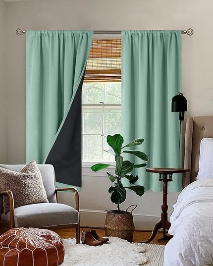 BGment Frosty Green Blackout Curtains for Bedroom 63 Inch Length, Rod Pocket Black Out Curtains for Living Room Thermal Insulated Soundproof Privacy Room Darkening Window Curtains, 42 x 63 Inch