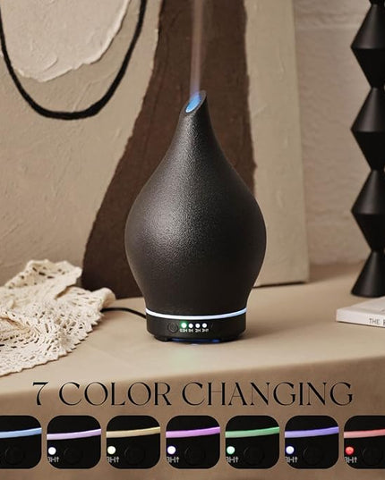 Porseme 150ml Essential Oil Diffuser Ceramic Color Changing Aroma Air Diffusers Aromatherapy Ultrasonic Cool Mist Humidifier 6 Running Hours for Spa Office Sleeping Yoga (Black Ceramic)
