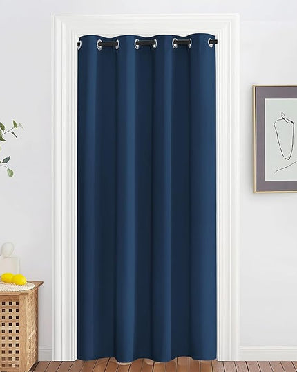 NICETOWN Blackout Doorway Curtain Drape 78 inch Long - Grommet Noise Reducing Thermal Insulated Solid Modern Window Treatments for Bedroom Closet (1 Panel, 52 x 78 Inch, Moroccan Blue)