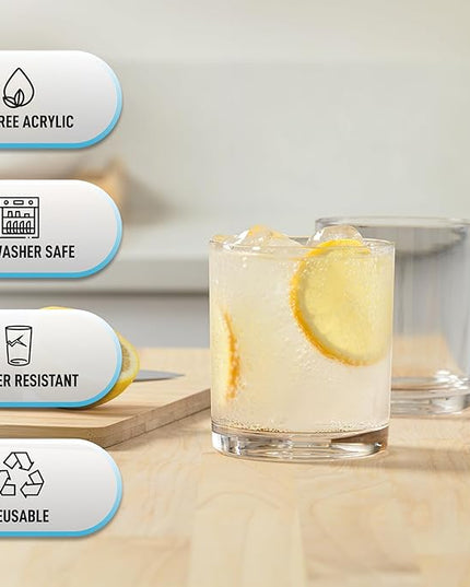 Zulay Kitchen Acrylic Glasses Drinkware - 6 Piece Unbreakable Plastic Tumblers - BPA-Free, Reusable Plastic Drinking Glasses for Home & Outdoors - Stackable, Lead-Free & Dishwasher Safe - (12 oz)