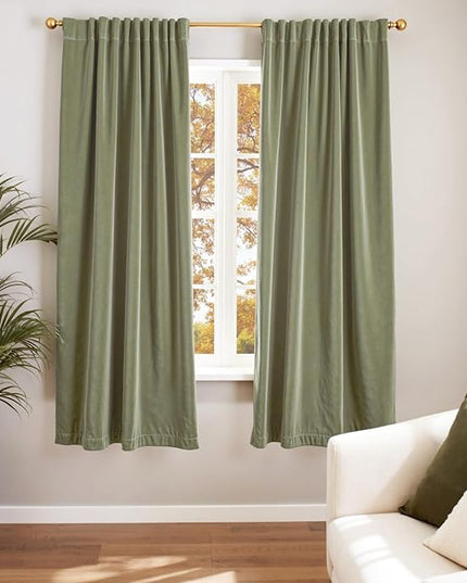 Lazzzy Velvet Blackout Curtains Thermal Insulated Room Window Drapes Super Soft Luxury Curtains for Living Room Bedroom Rod Pocket 2 Panels, Olive Sage, 52" W x 72" L