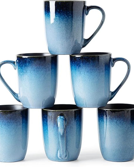 MONITO 14 OZ Coffee Mugs Set of 6, Modern Large Ceramic Coffee Mugs Set with handle for Tea/Latte/Milk/Cocoa, Funny Tea Cups for Office and Home, Engagement Gifts…