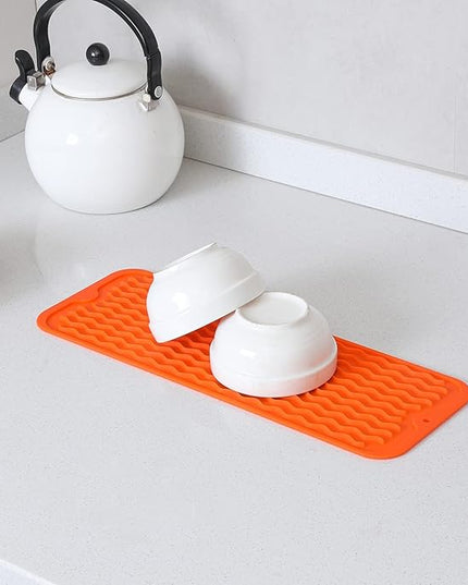 Silicone Dish Drying Mat for Multiple Usage,Easy clean,Eco-friendly,Heat-resistant Silicone Mat for Kitchen Counter,Sink,Bar,Bottle,or Cup Orange M 17 inches x 6 inches