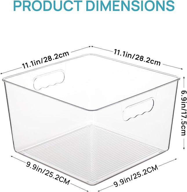 Vtopmart 8 Pack Extra Large Clear Plastic Storage Bins,11x11 Cube Acrylic Organizer Square Containers with Handle for Pantry,Closet,LaundryRoom,Kitchen,Bathroom,UnderSink Organization
