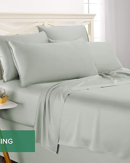 Pure Bamboo Twin XL Sheets, Genuine 100% Organic Viscose Derived from Bamboo Bed Sheet Set, Luxuriously Soft & Cooling, Double Stitching, 2 Year Quality Promise (Twin XL, Sea Glass)