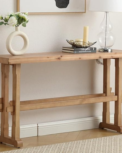 chairus 59" Long Console Table Farmhouse Narrow Sofa Table with Crossbar Solid Wood Entryway Table for Living Room/Hallway/Entrance, Natural