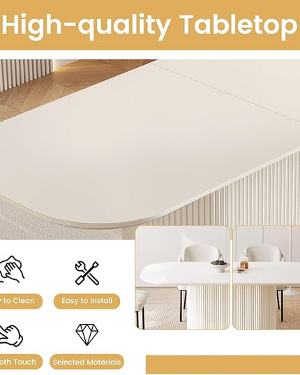 Guyii 7-Piece Oval Dining Table Set, 86.61" Modern Kitchen Table with 6 Chairs, Indoor Rectangular Dining Room Table for Kitchen, Living Room, Cream White