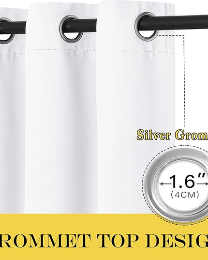 NICETOWN Room Darkening White Curtain 66 inches Long - Grommet Noise Reducing Thermal Insulated Window Treatment Privacy Drape for Kids Room/Bedroom (1 Panel, W66 x L66 Inch)