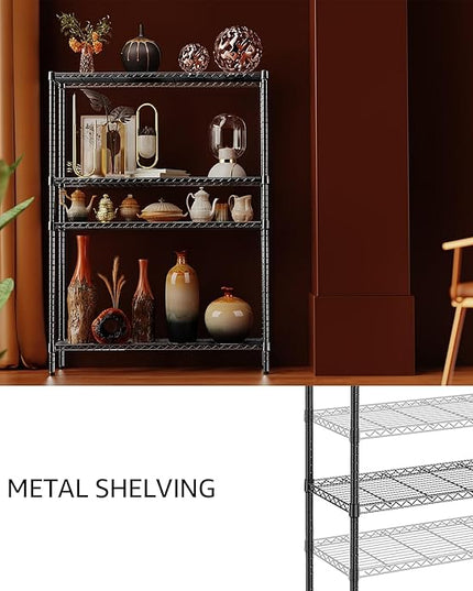 IZEUK 1400 LBS Garage Black Shelving Wide Storage Shelves 4 Tier Adjustable Heavy Duty Metal Wire Rack Standing Shelf Unit for Kitchen Office College Dorm Garage Warehouse 15.8" x 45.8"x 59.4"