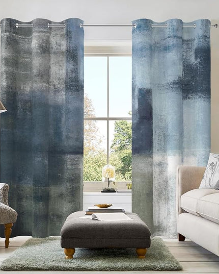 Asuexpect Dusty Blue Abstract Curtains 2 Panels Set Navy Grey Geometric Curtain Modern Chic Window Treatments Decorative for Farmhouse Living Room Bedroom Window 50% Darkening Curtain 42x72 Inch