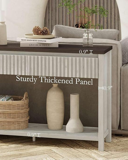 BON AUGURE Entryway Table with Storage, 47In Console Table with 2 Drawers, Two-Tier Sofa Console Tables for Living Room, Modern Hallway Tables, Walnut and Washed Grey Oak