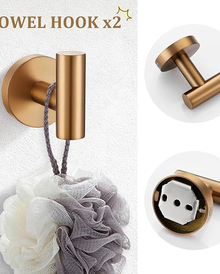 TURS Brushed Rose Gold 5 Piece Bathroom Hardware Set, SUS304 Stainless Steel 23.6 Inch Bath Towel Bar Set, Round Bathroom Accessories Kit Wall Mounted