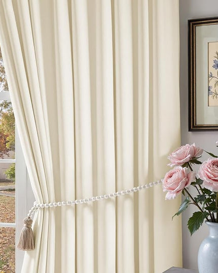 Lazzzy Blackout Velvet Curtains for Living Room Bedroom 84 Inch Long Insulated Lined Drapes Rod Pocket Modern Window Treatments 2 Panels Set Vanilla